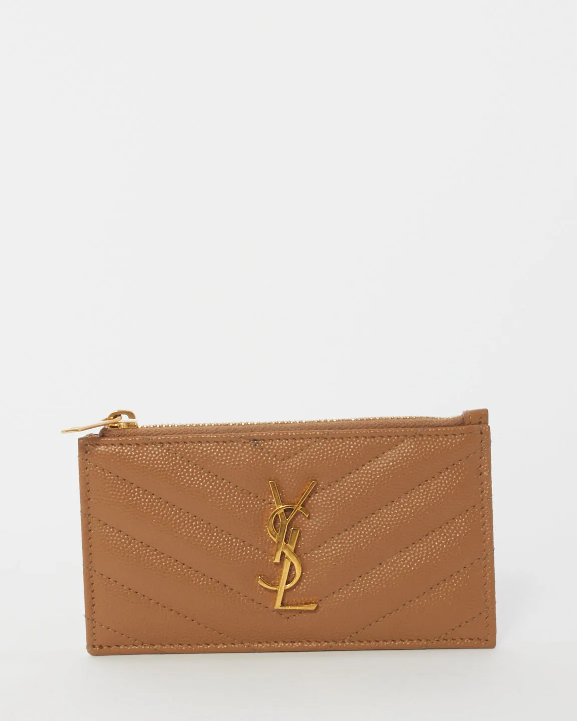 Saint Laurent Beige Matelasse Leather Cassandre Zipped Card Case