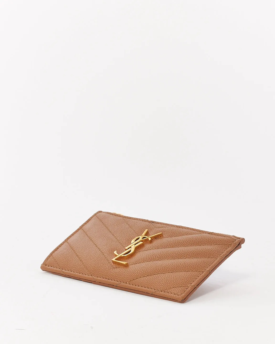 Saint Laurent Beige Matelasse Leather Cassandre Zipped Card Case