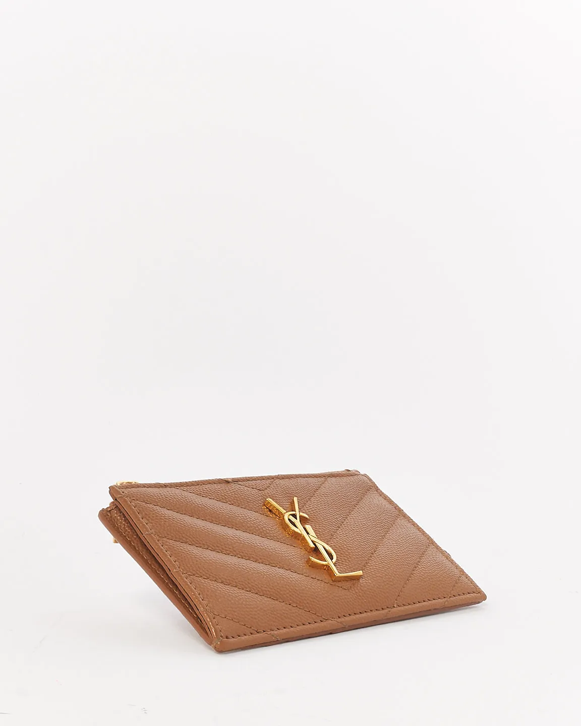 Saint Laurent Beige Matelasse Leather Cassandre Zipped Card Case