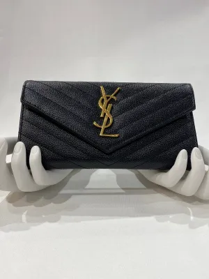 Saint Laurent Black Classic Metelasse Chevron Large Leather Wallet