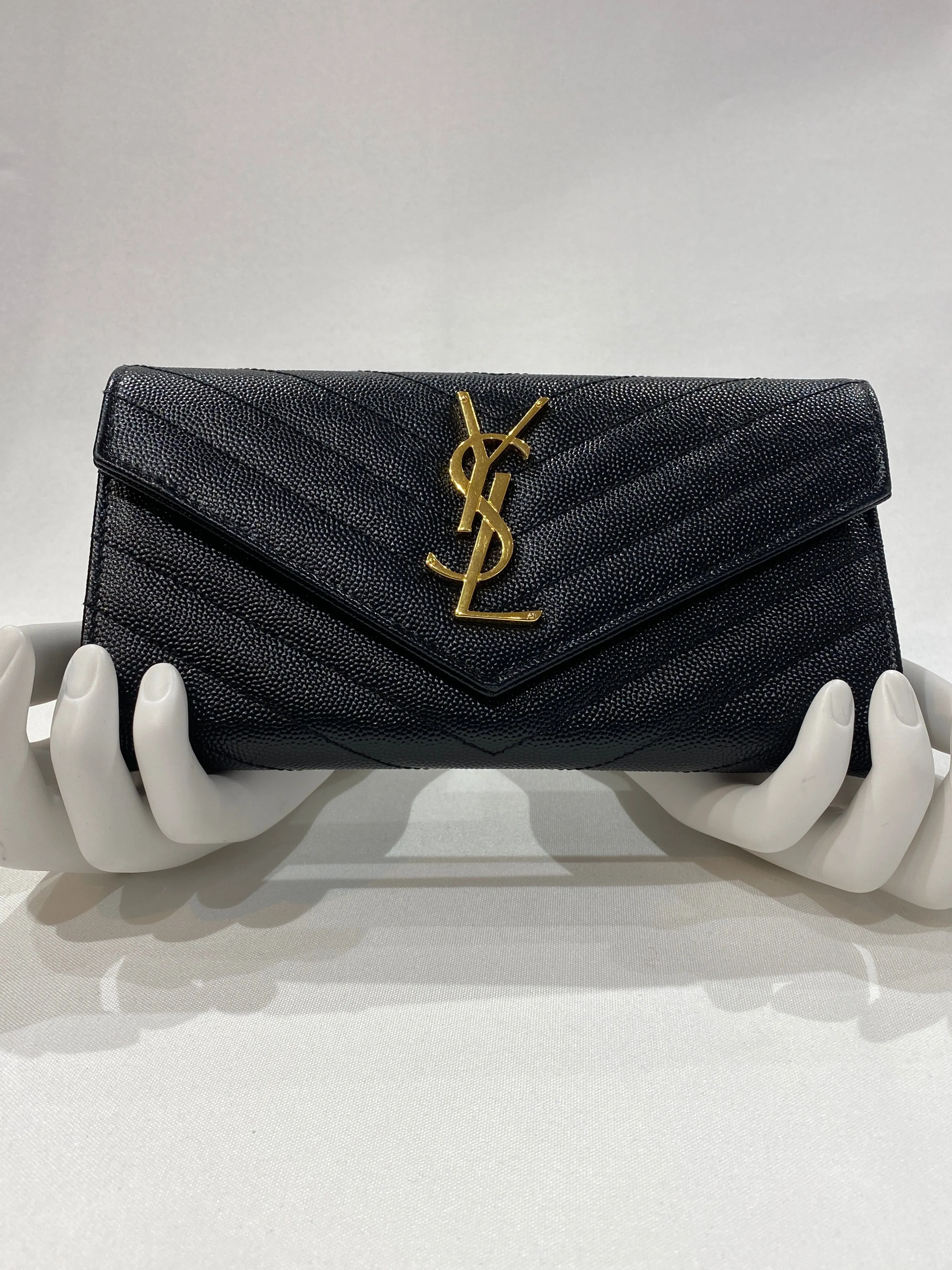 Saint Laurent Black Classic Metelasse Chevron Large Leather Wallet