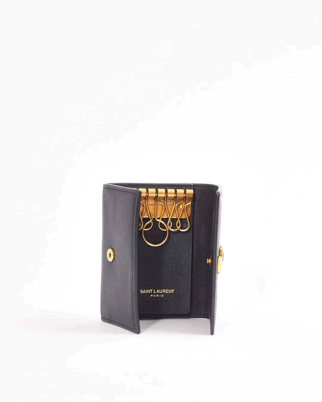 Saint Laurent Black Smooth Leather Monogram Key Holder