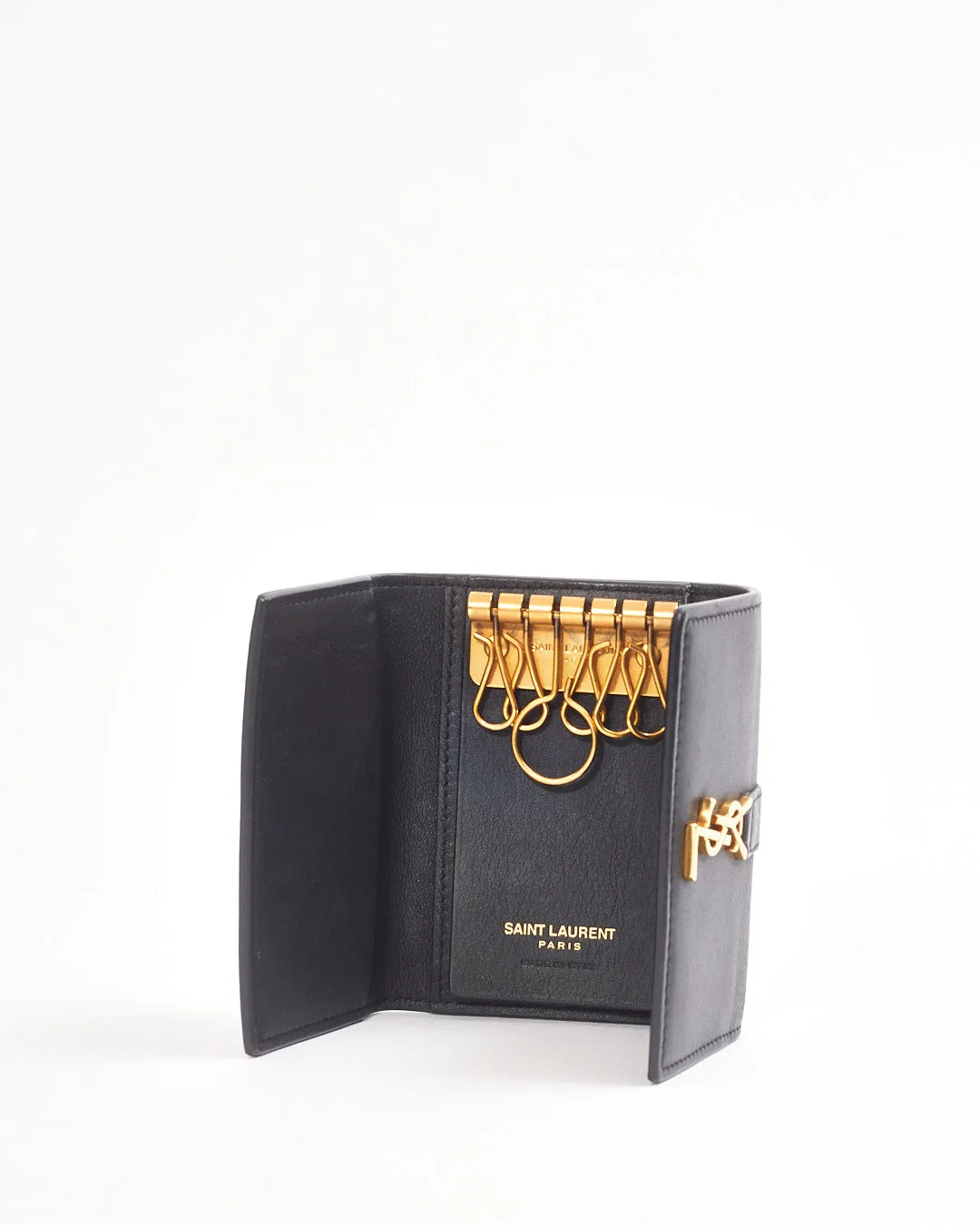 Saint Laurent Black Smooth Leather Monogram Key Holder