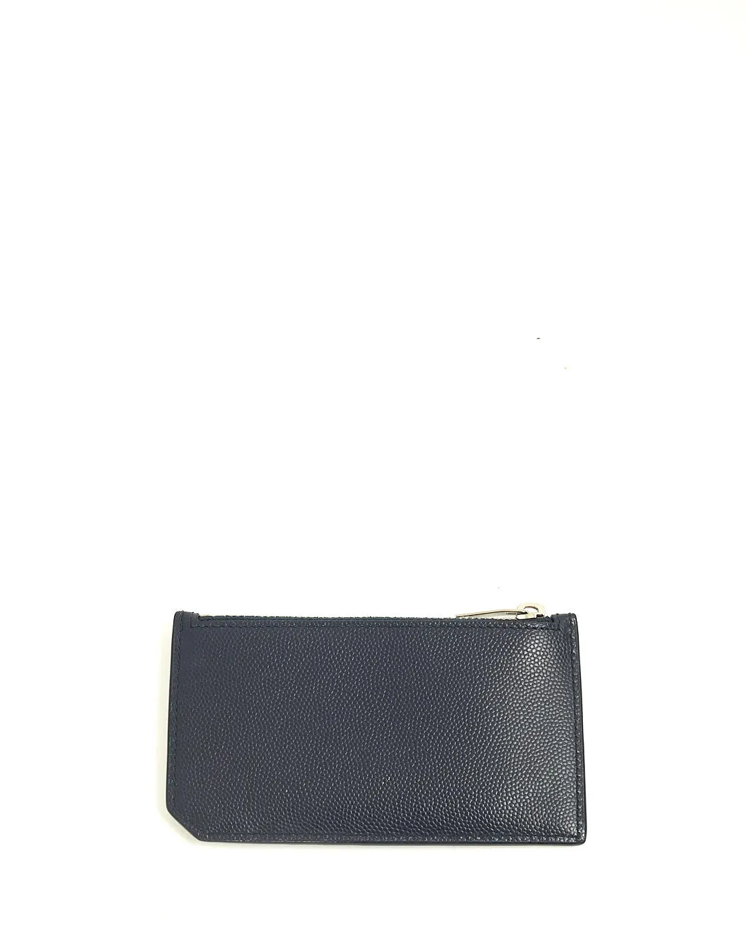 Saint Laurent Navy Grained Leather Zip Card Holder