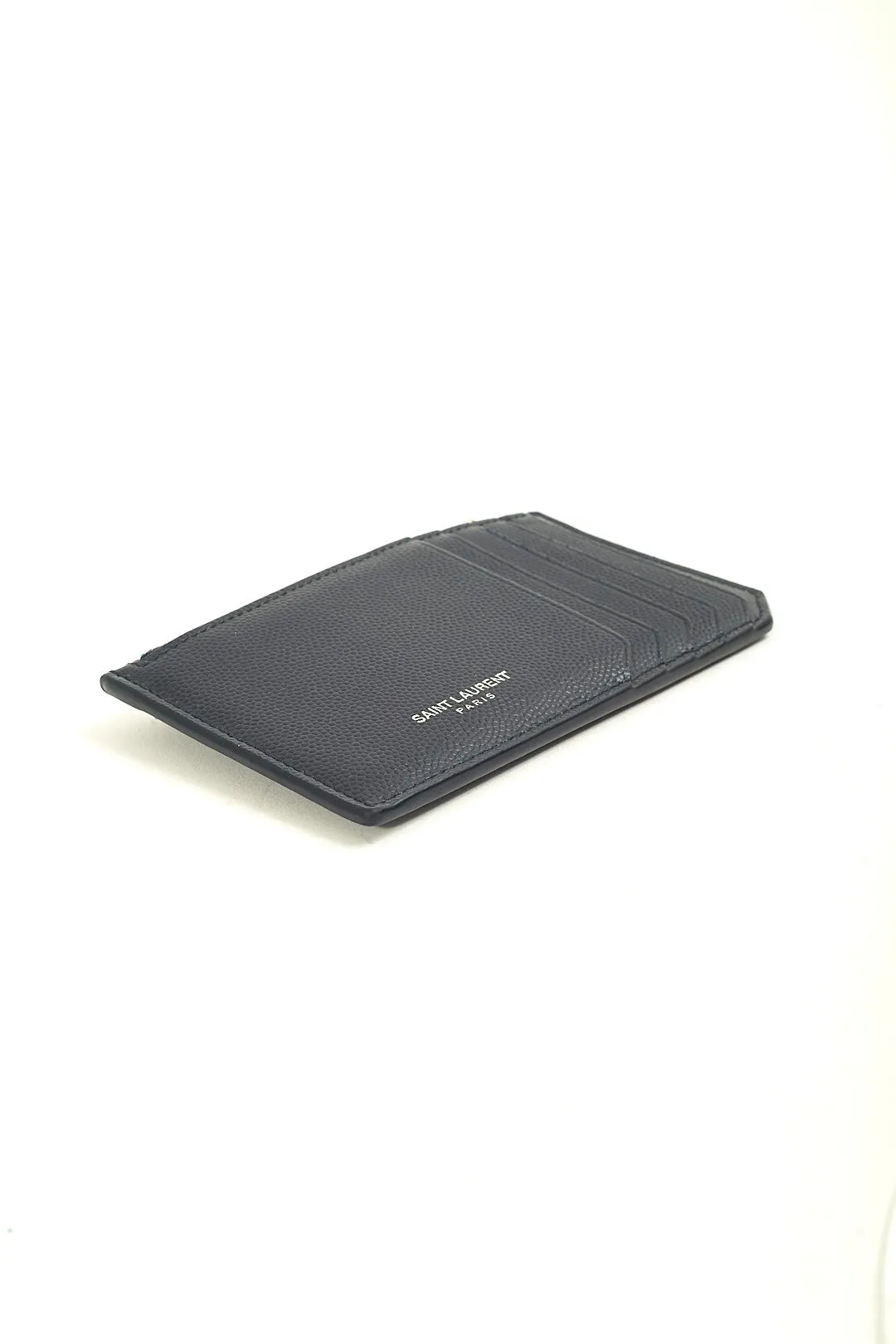 Saint Laurent Navy Grained Leather Zip Card Holder