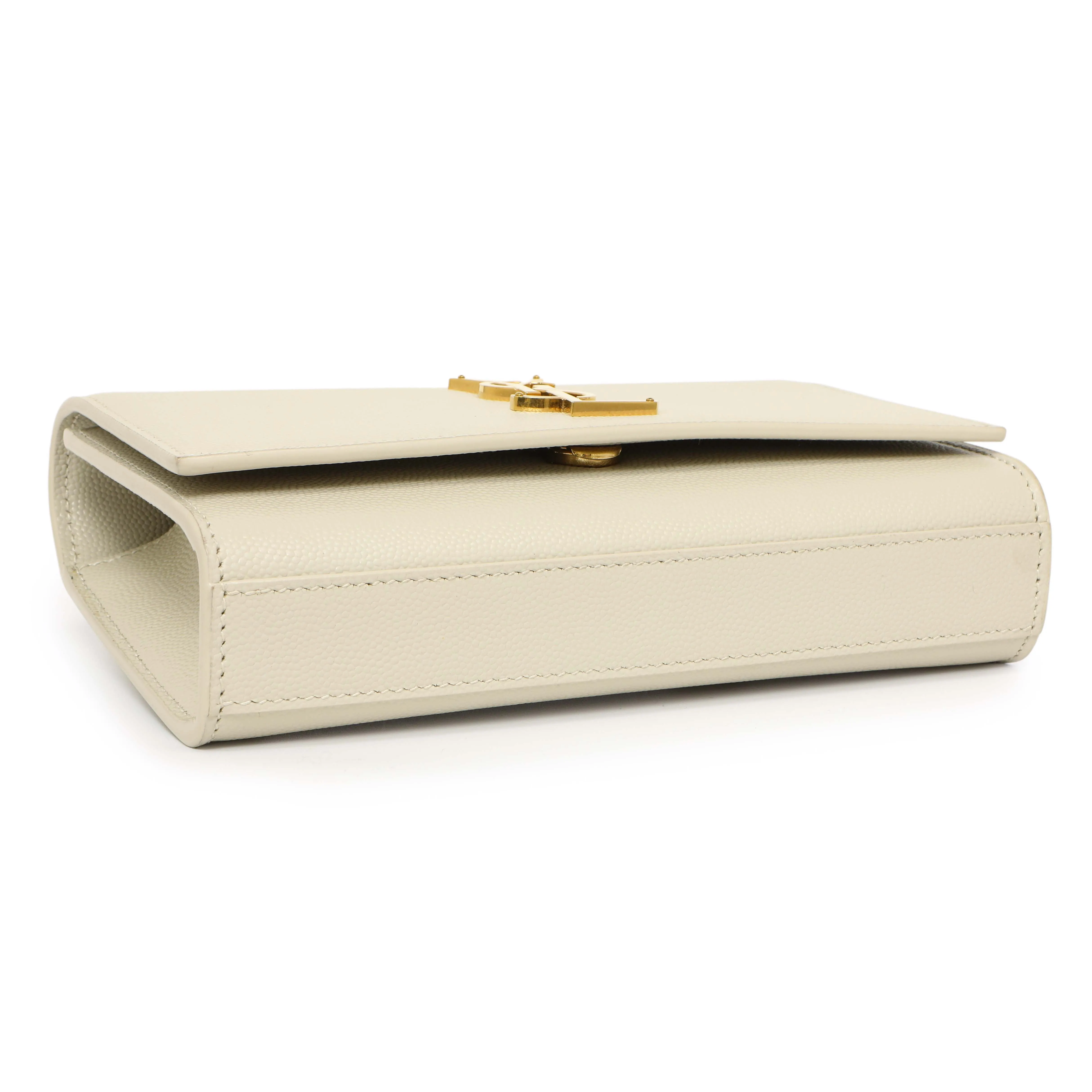 Saint Laurent White Grain De Poudre Monogram Kate Belt Bag
