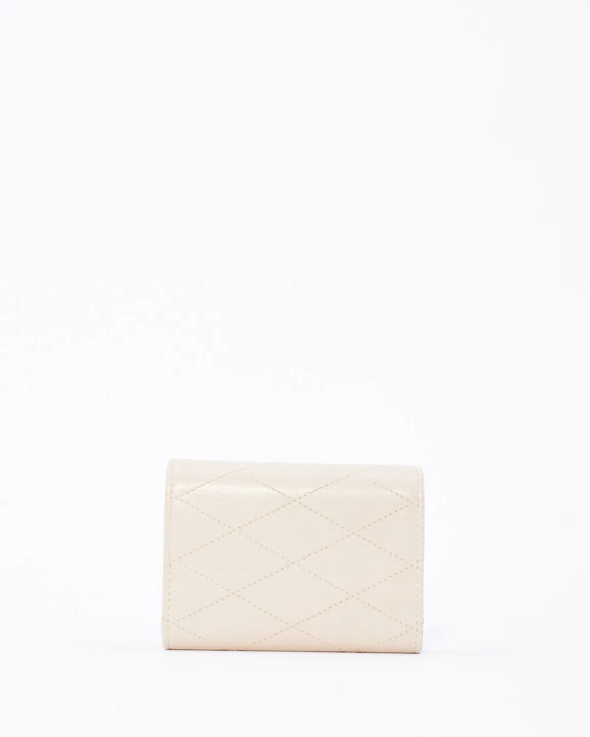Saint Laurent White Quilted Leather Mini Wallet on Chain