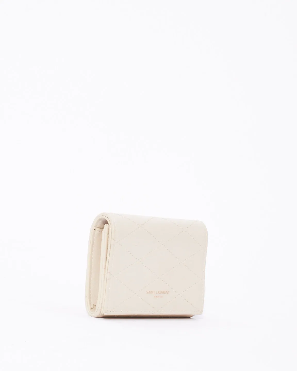 Saint Laurent White Quilted Leather Mini Wallet on Chain