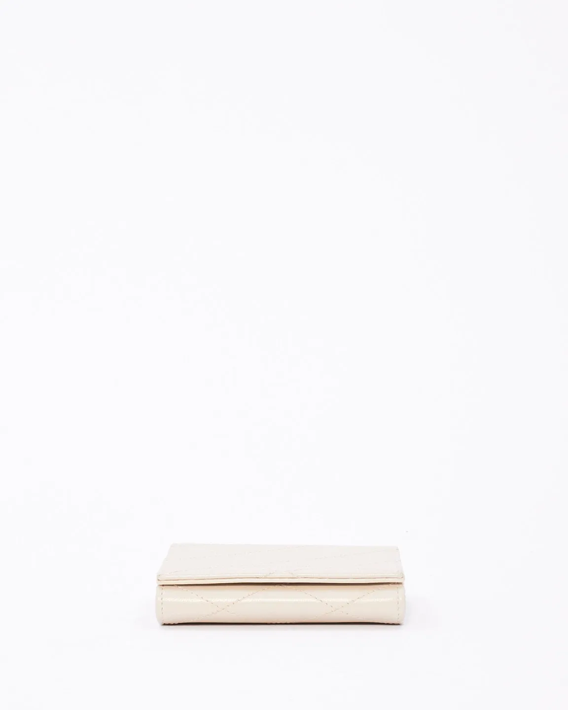 Saint Laurent White Quilted Leather Mini Wallet on Chain