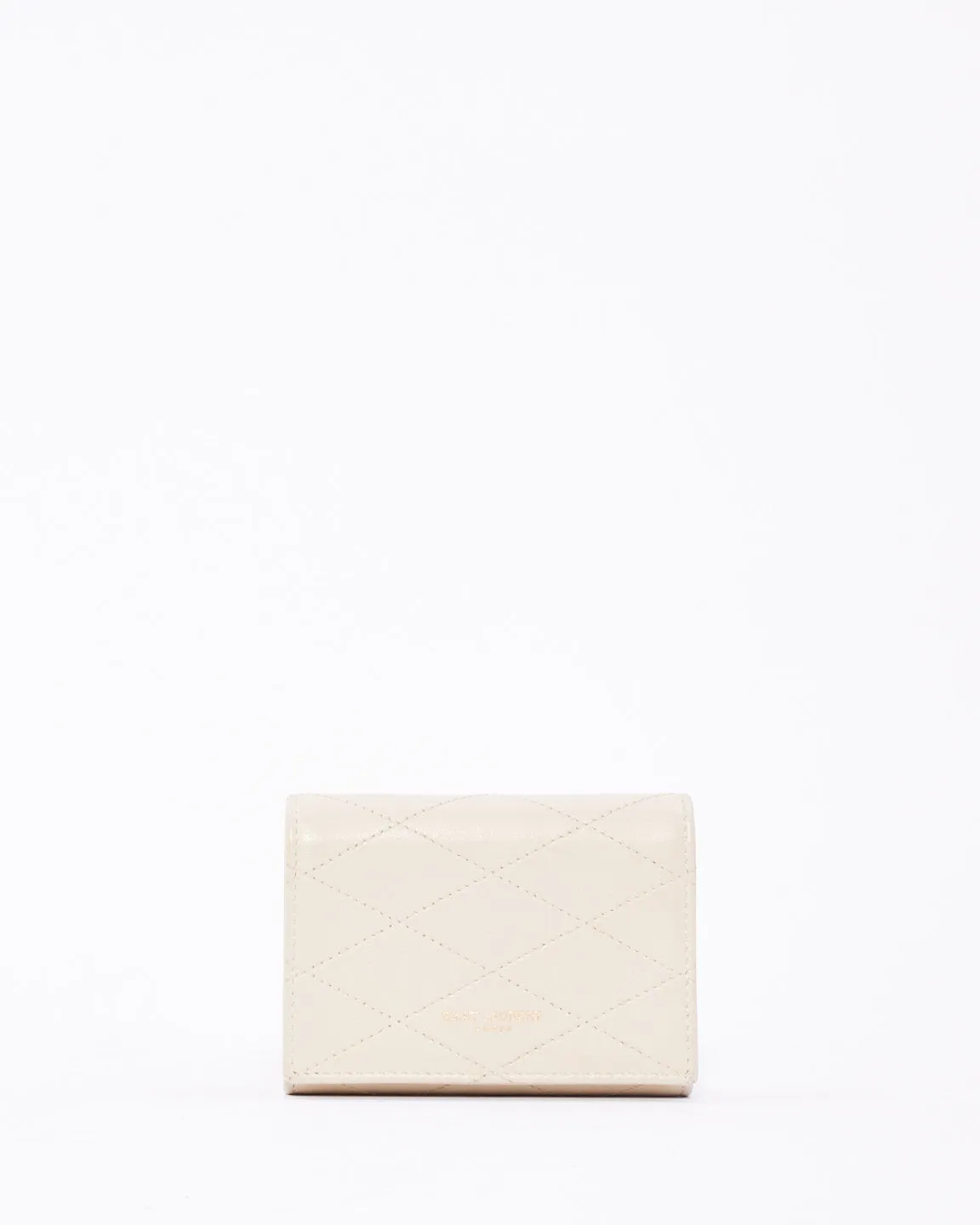 Saint Laurent White Quilted Leather Mini Wallet on Chain