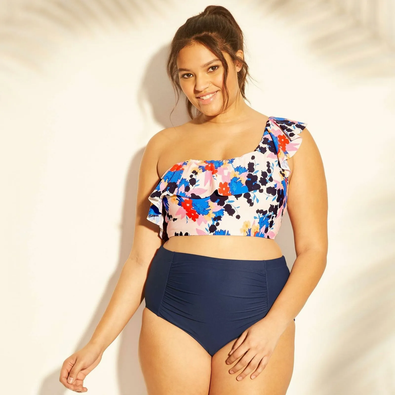 Sea Angel Women's Plus Size Ruffle One Shoulder Bikini Top