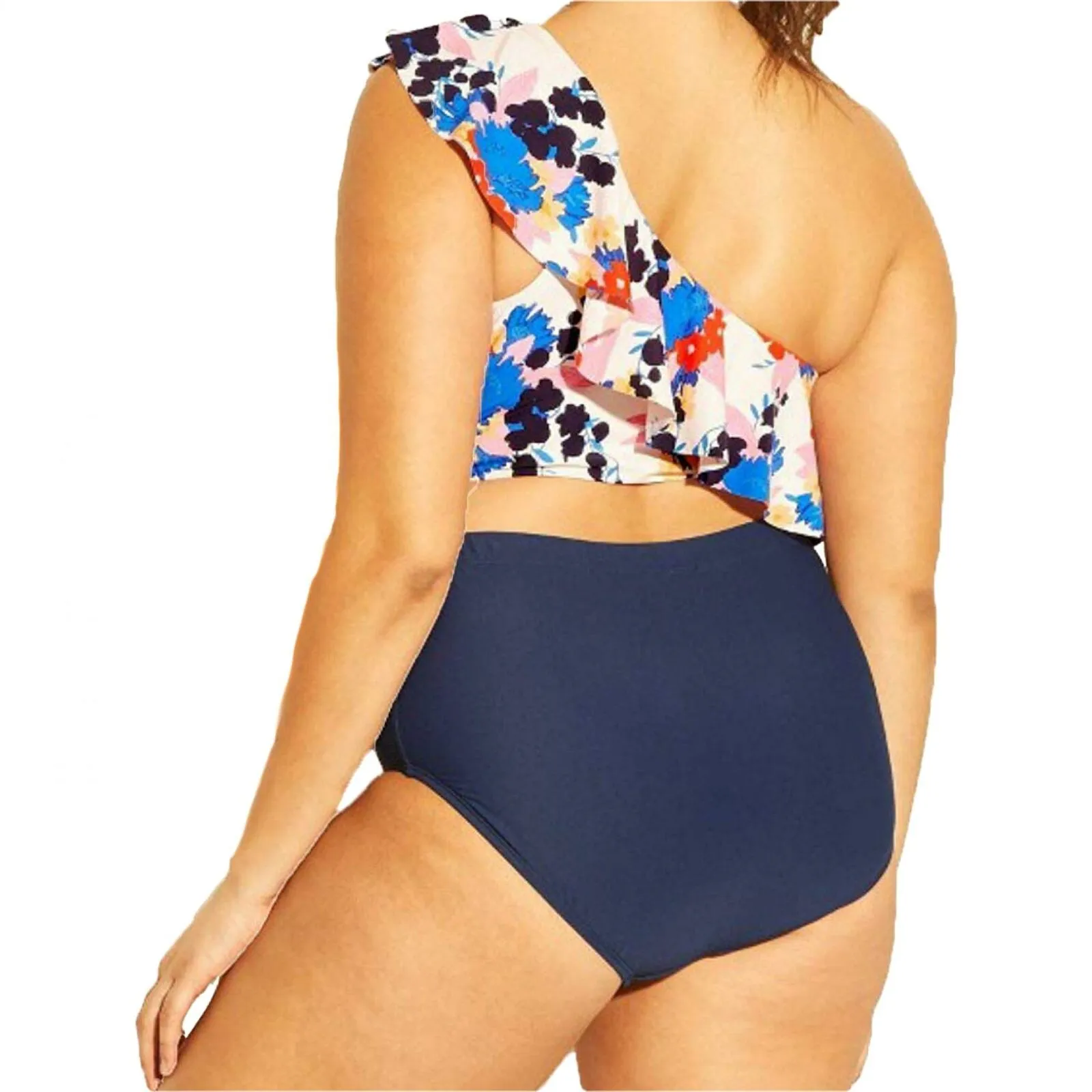 Sea Angel Women's Plus Size Ruffle One Shoulder Bikini Top
