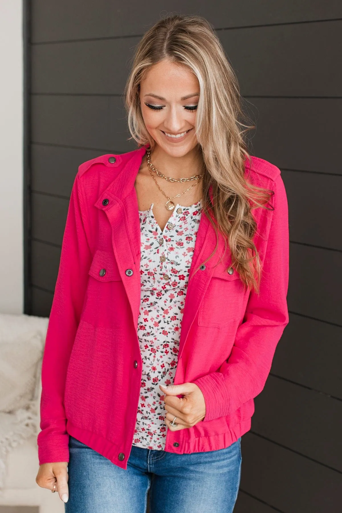 Seasonal Strolls Lightweight Jacket- Fuchsia