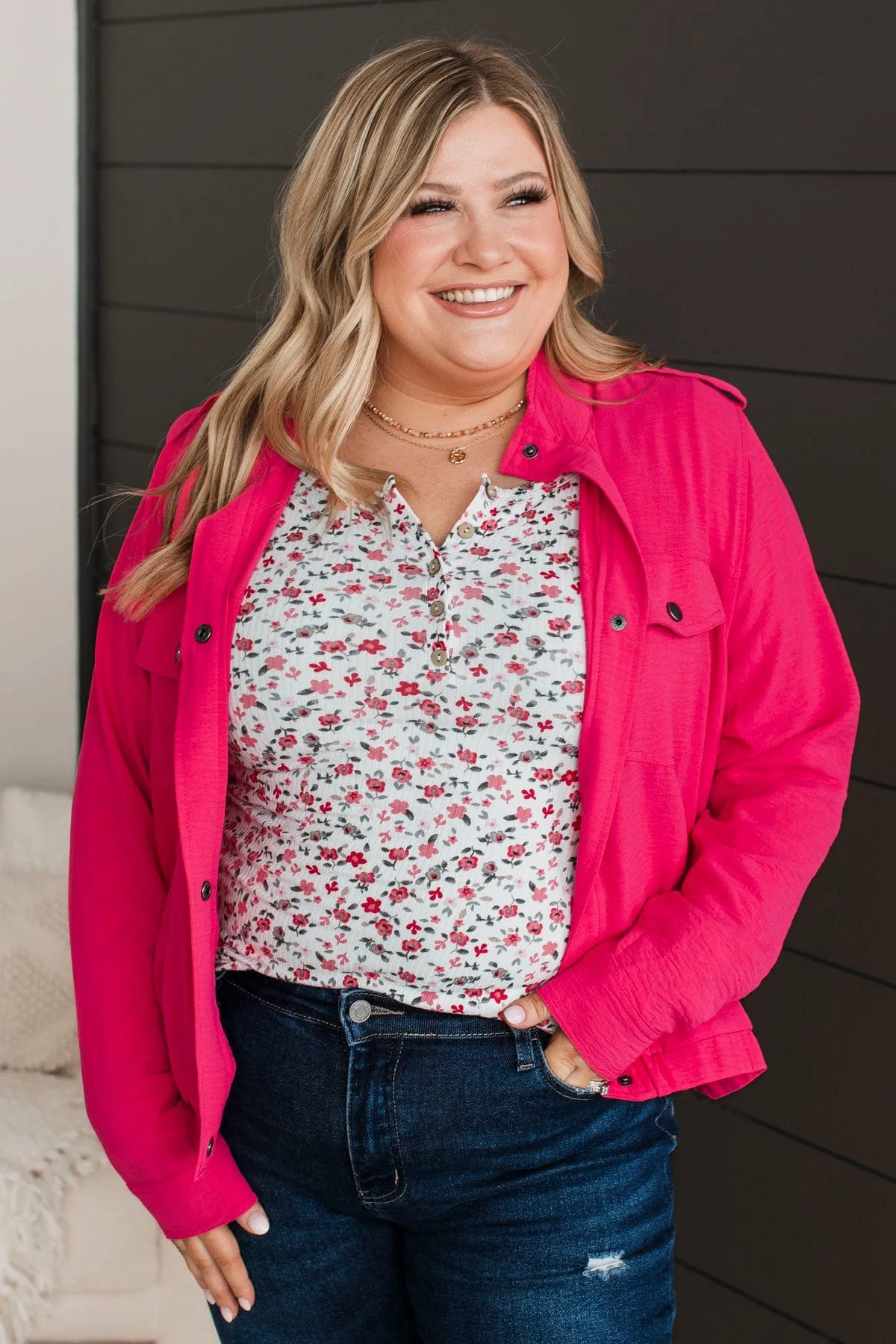 Seasonal Strolls Lightweight Jacket- Fuchsia