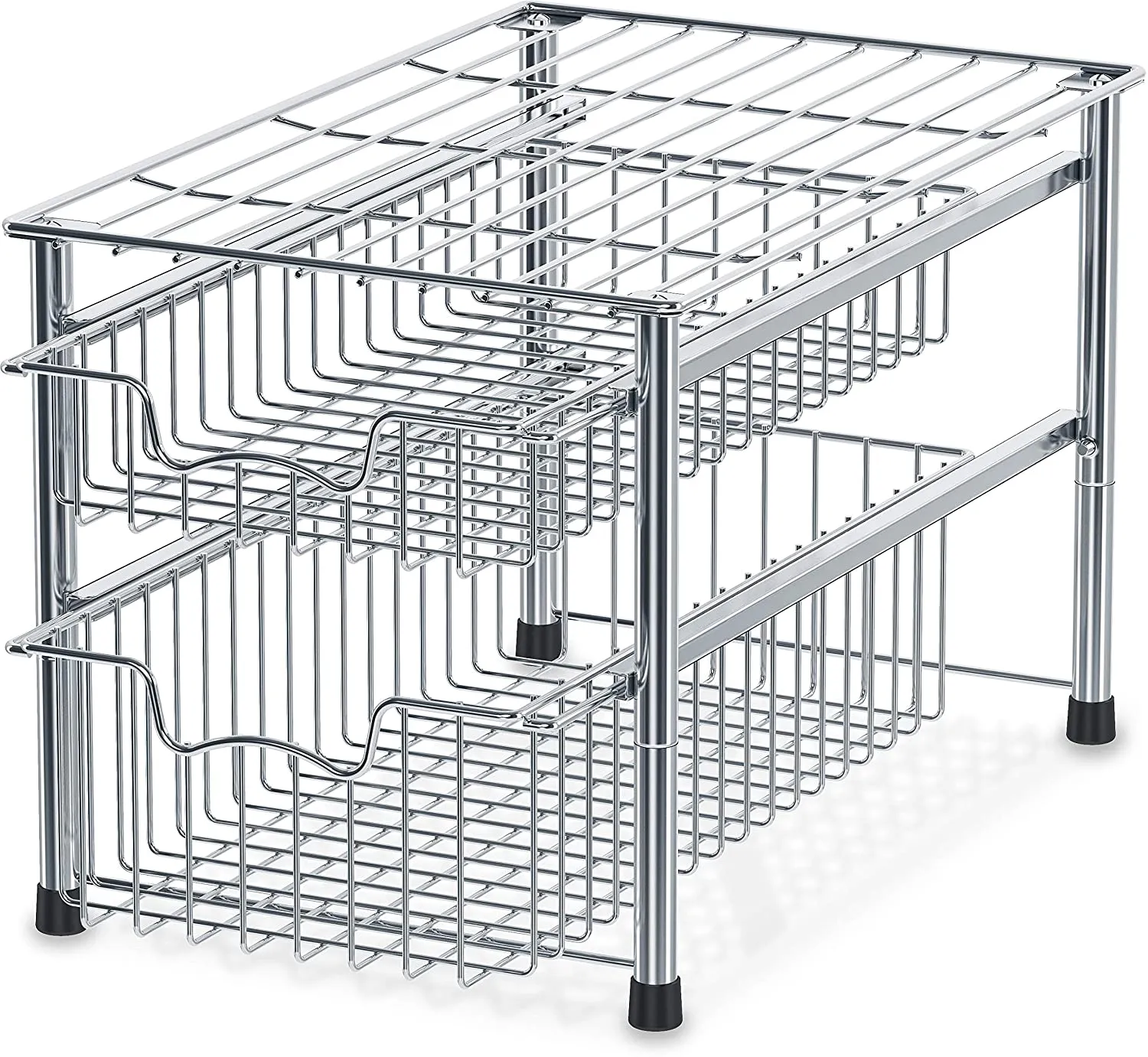 SimpleHouseware Stackable 2 Tier Sliding Basket Organizer Drawer, Chrome, Retails $95 