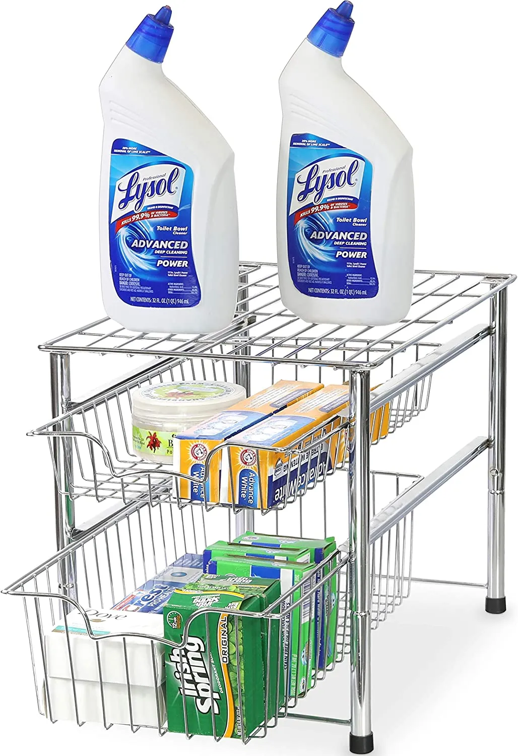 SimpleHouseware Stackable 2 Tier Sliding Basket Organizer Drawer, Chrome, Retails $95 