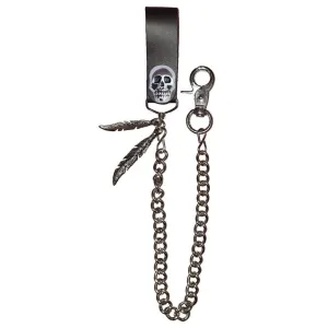 Skull & feathers Leather Wallet Chain - Biker Motorcycle Wallet Chain Acessory