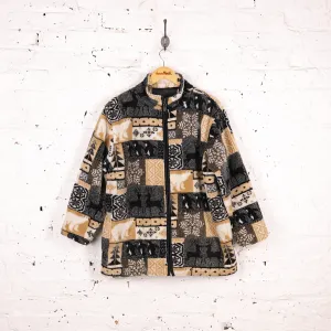 Snowflake Penguins Pattern Fleece Jacket - Beige - M