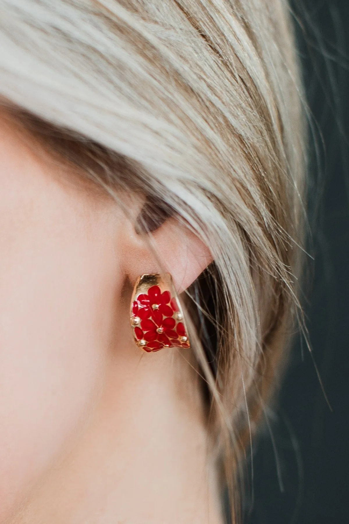 Steal The Show C-Hoop Earrings- Red