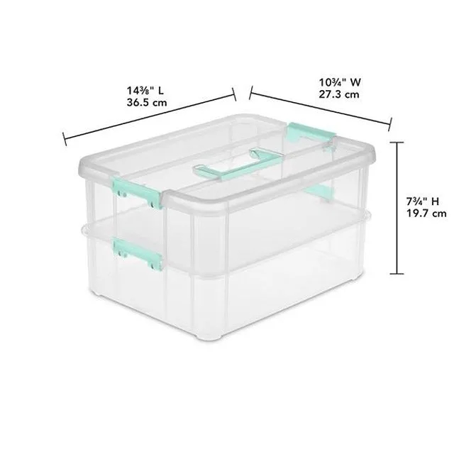 STERILITE STACK & CARRY 2 HANDLE BOX CLEAR/AQUA