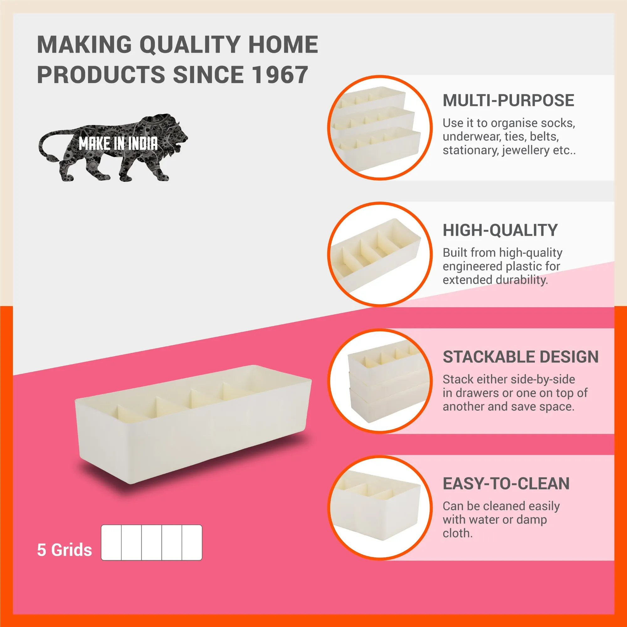 Stomo Dori Multi-Purpose Stackable Drawer Organizer For Home | Ivory - Set of 12