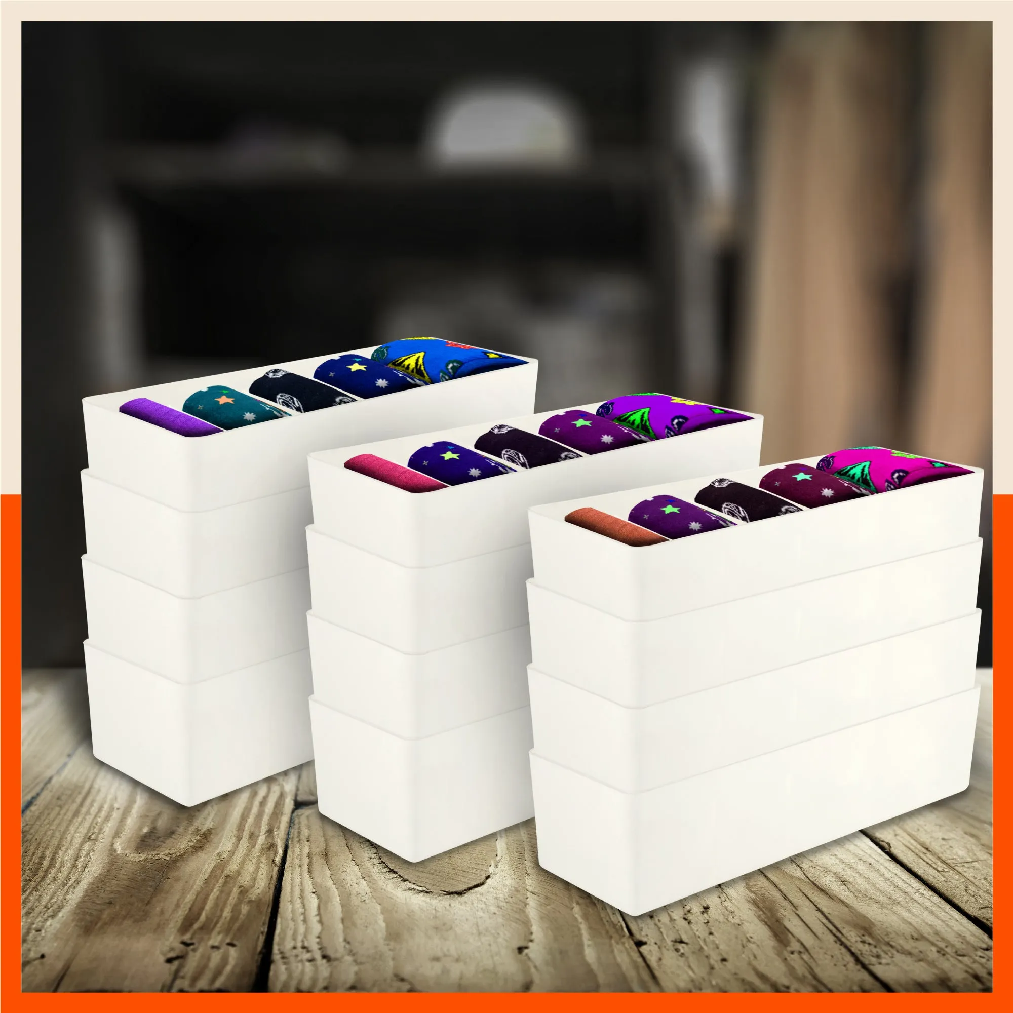 Stomo Dori Multi-Purpose Stackable Drawer Organizer For Home | Ivory - Set of 12