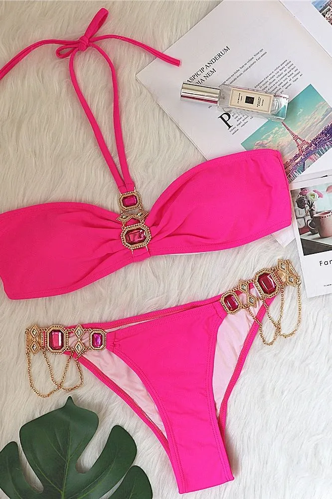 Strap Crystal Diamond Chain Split Bikini
