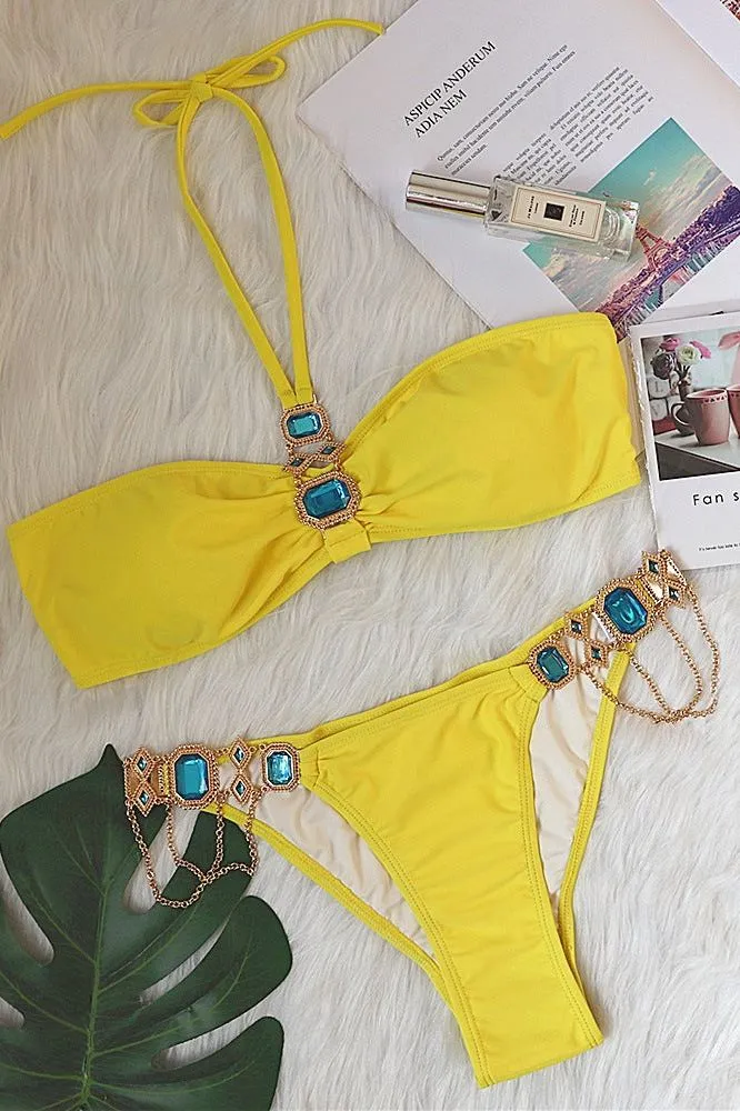 Strap Crystal Diamond Chain Split Bikini