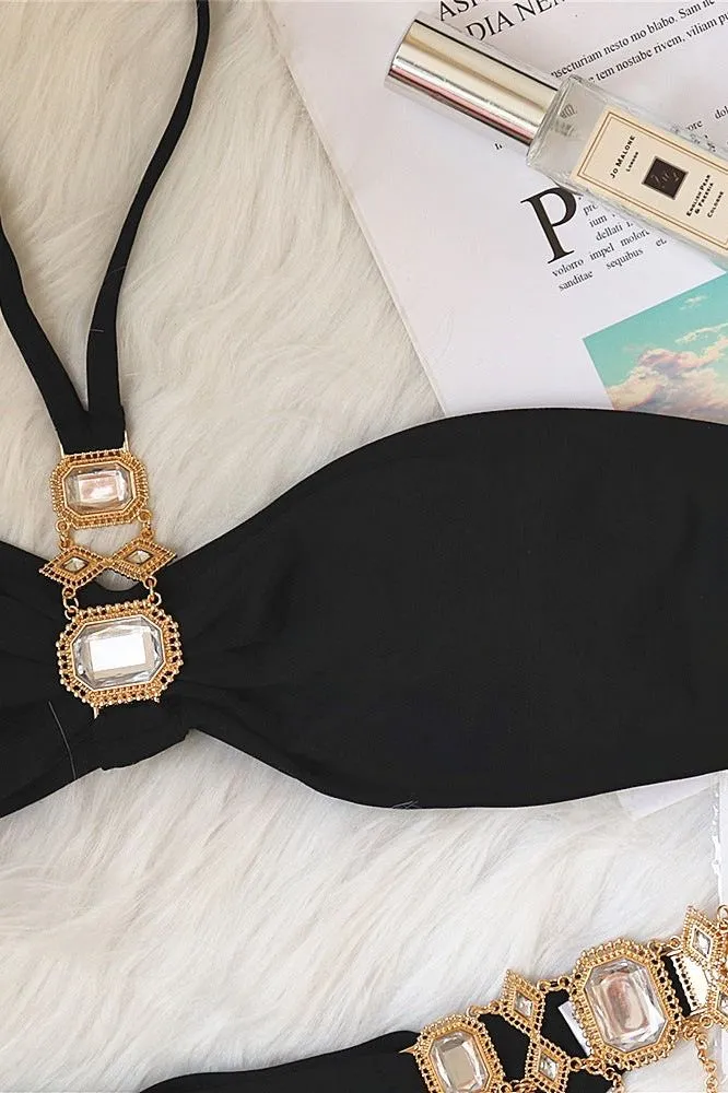 Strap Crystal Diamond Chain Split Bikini
