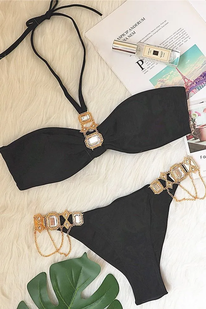 Strap Crystal Diamond Chain Split Bikini
