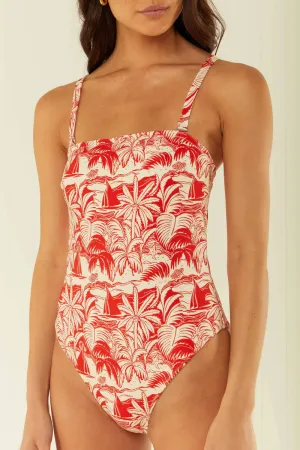 Strapless One Piece - Red Palm Scene