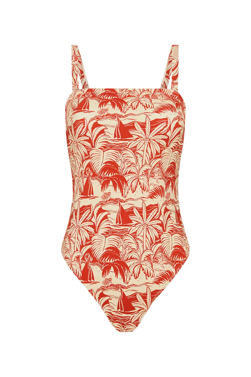Strapless One Piece - Red Palm Scene