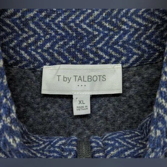 T by Talbots Navy Blue Herringbone Full Zip Jacket Coat size xl knit exterior