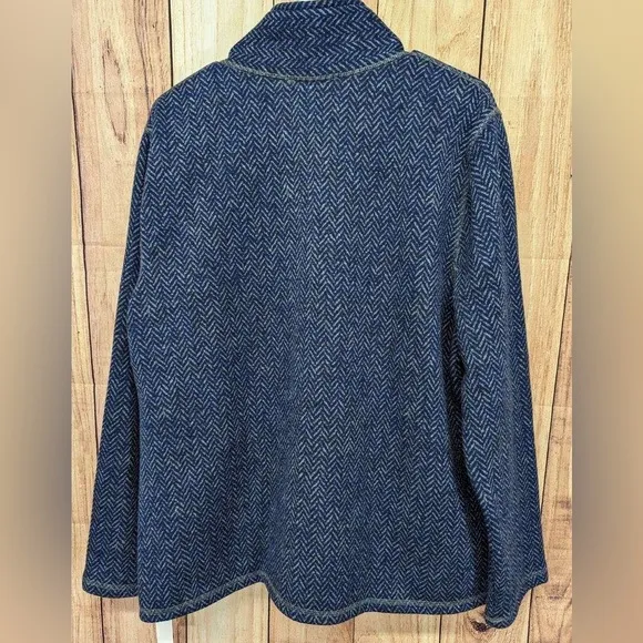 T by Talbots Navy Blue Herringbone Full Zip Jacket Coat size xl knit exterior