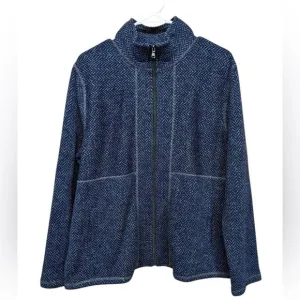 T by Talbots Navy Blue Herringbone Full Zip Jacket Coat size xl knit exterior
