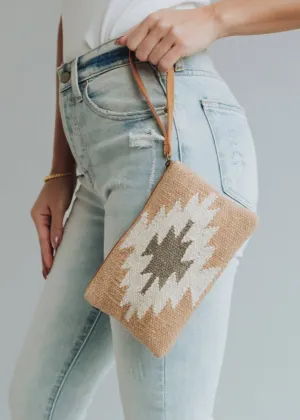 Tan, Cream & Gray Aztec Wristlet