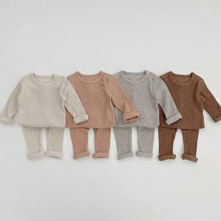 Tan Lightweight Ribbed Loungewear Set