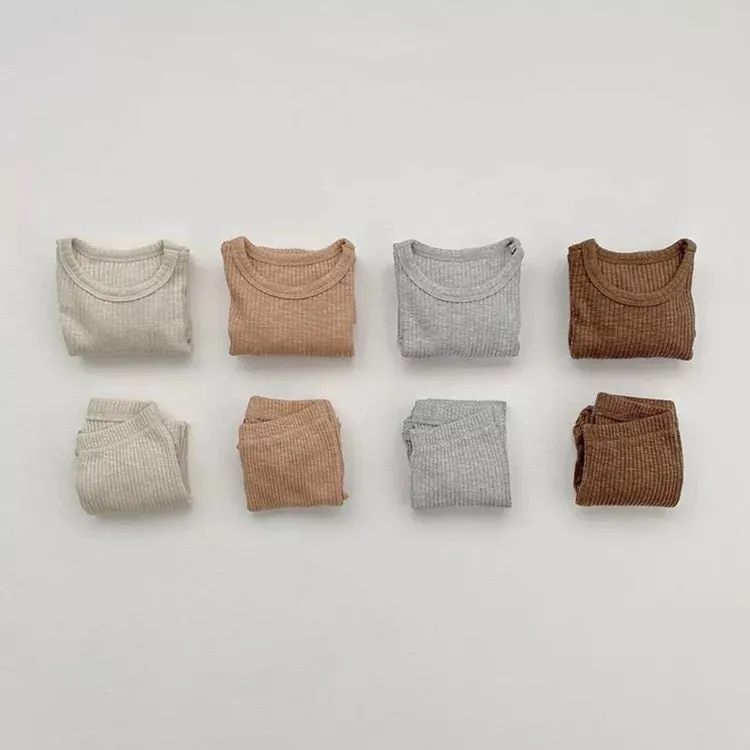 Tan Lightweight Ribbed Loungewear Set