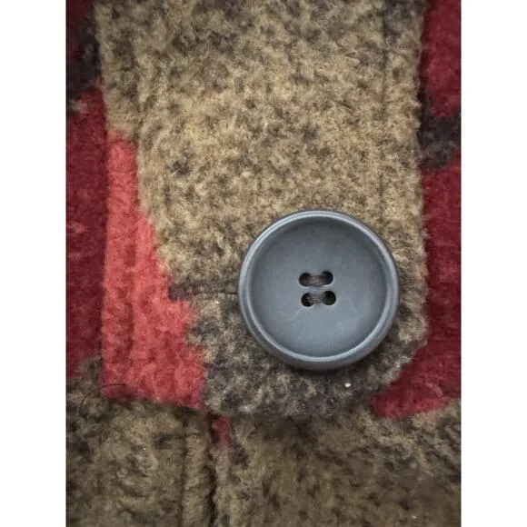 Tasha Polizzi Vest M Zip-Front Brown Red Southwest Blanket Faux-Fur Collar Trim