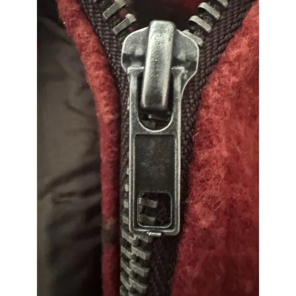 Tasha Polizzi Vest M Zip-Front Brown Red Southwest Blanket Faux-Fur Collar Trim