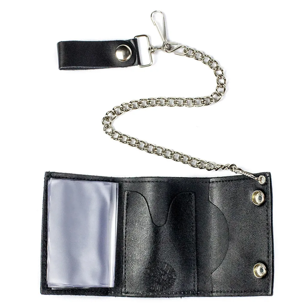 TC304-6 Tri-Fold Wallet w/ Chain- Skull & Cross Bones