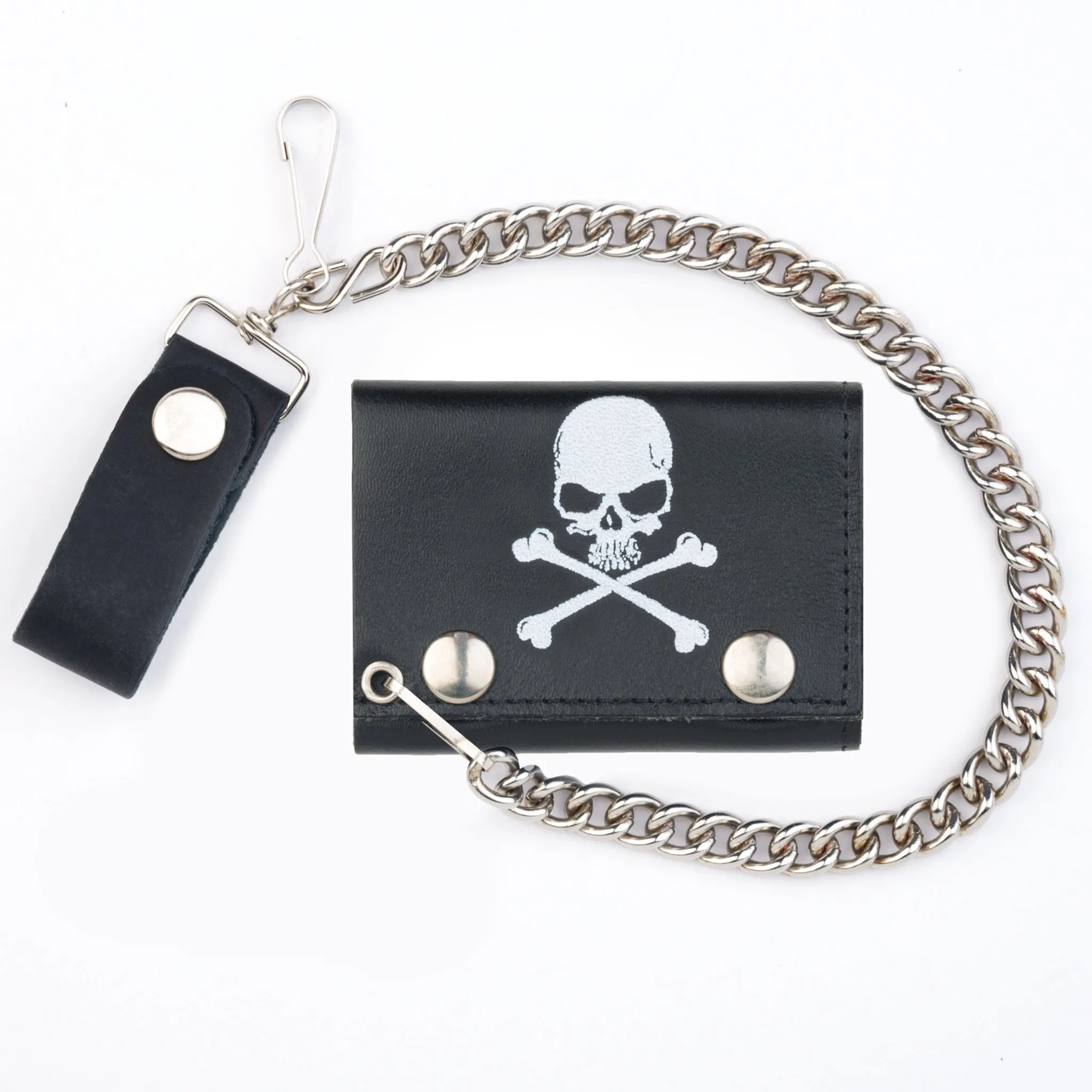 TC304-6 Tri-Fold Wallet w/ Chain- Skull & Cross Bones