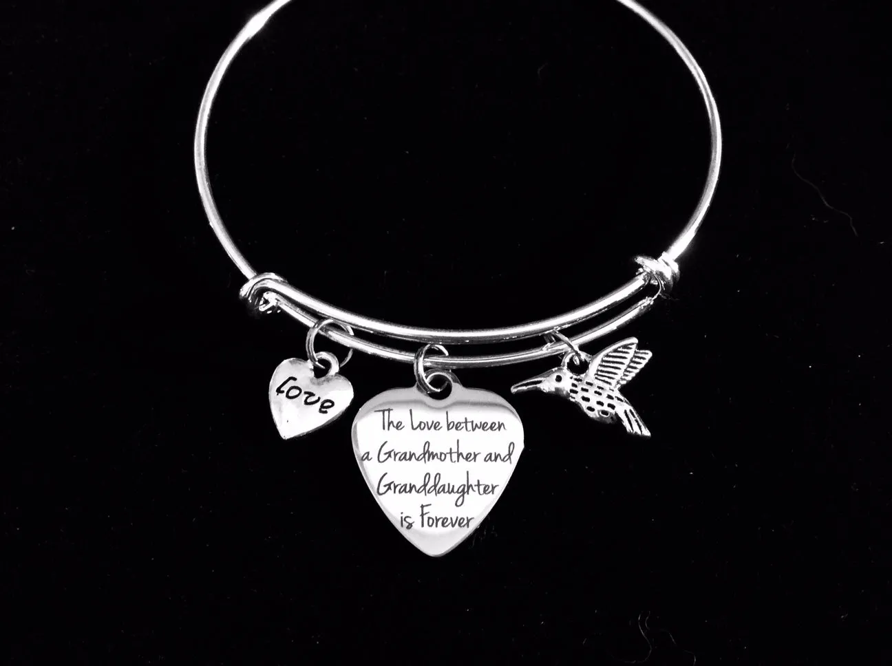 The Love between a Granddaughter and Grandmother is Forever Expandable Charm Bracelet Adjustable Bangle Gift