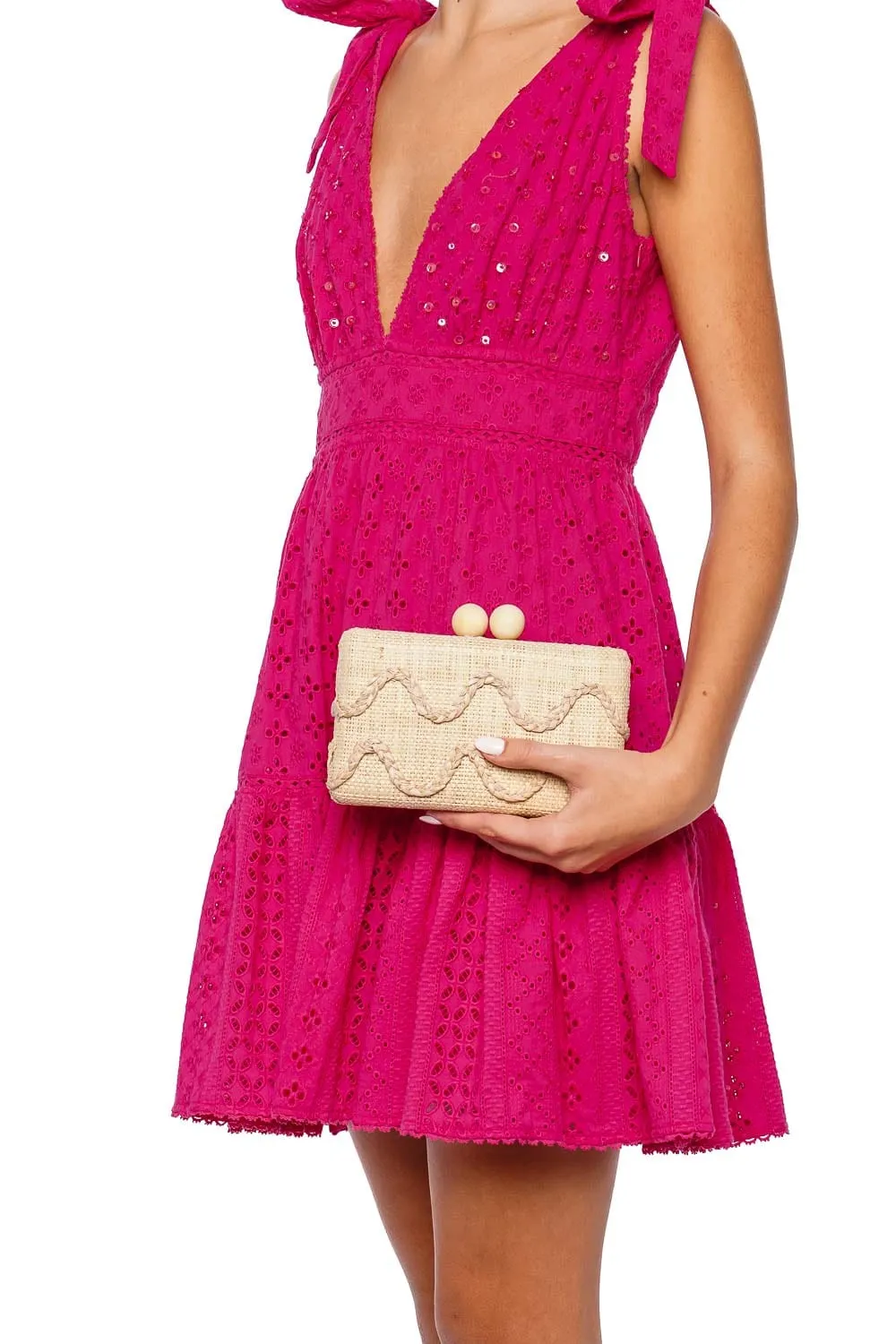 Thierra Embroidered Natural Straw Clutch