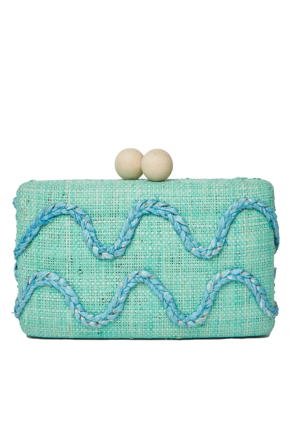 Thierra Green Embroidered Straw Clutch