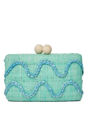 Thierra Green Embroidered Straw Clutch