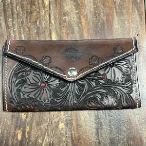 Tooled Leather Red Flower Wallet
