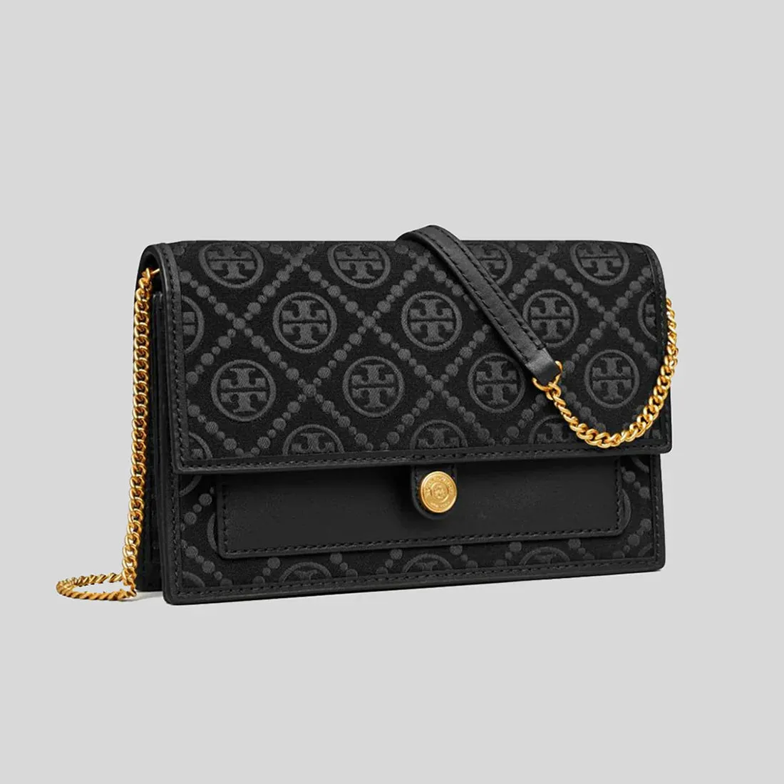 TORY BURCH T Monogram Chain Wallet Black RB-152140