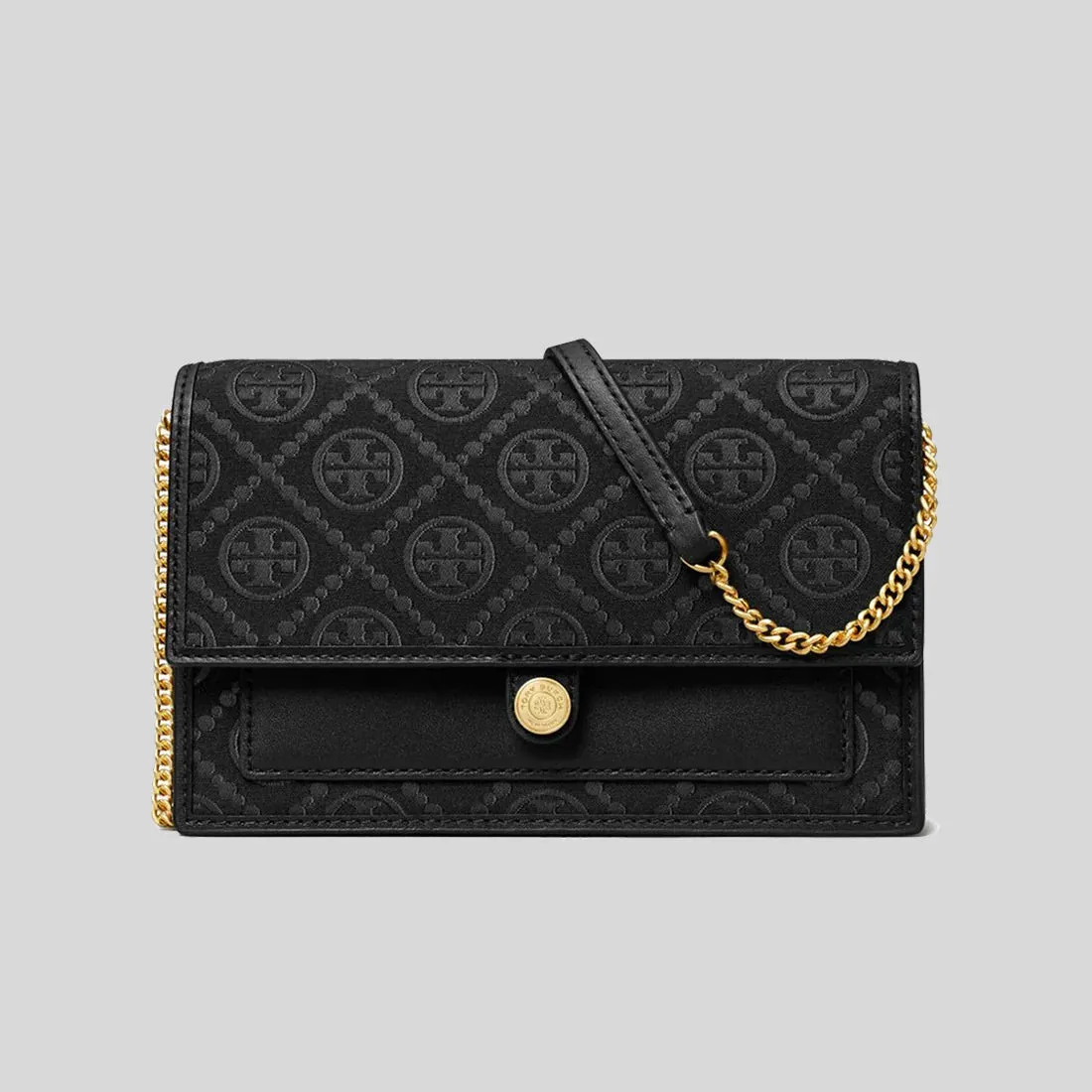TORY BURCH T Monogram Chain Wallet Black RB-152140