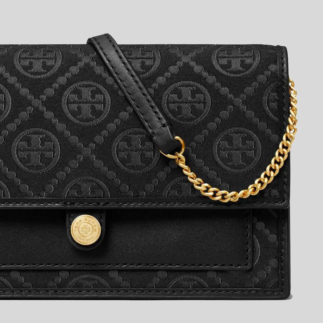 TORY BURCH T Monogram Chain Wallet Black RB-152140